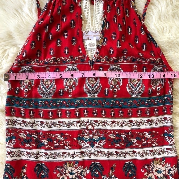 Band of Gypsies Dress Festival Boho Crochet Back Paisley Red S - Picture 6 of 8